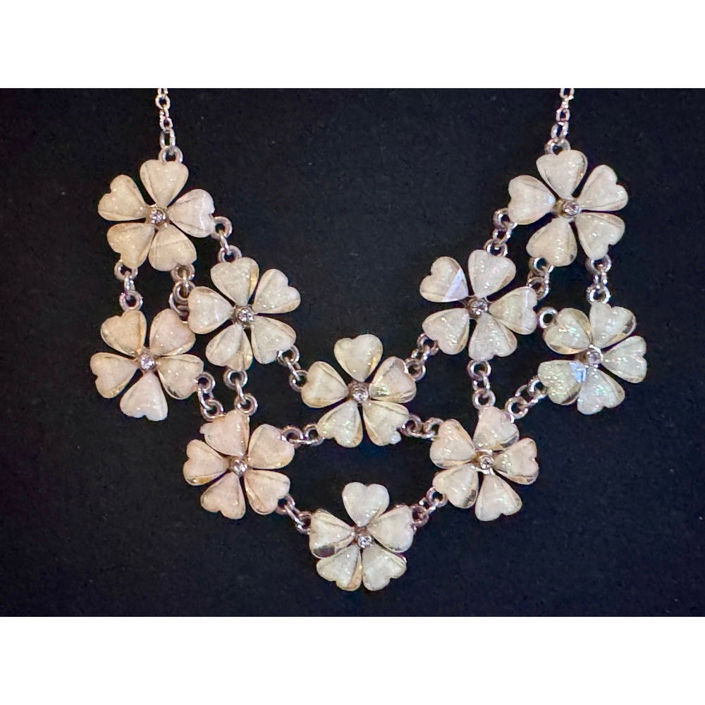 Yellow Floral Bib Stmt Necklace 16-17.5"Gold Tone Glitter Flower Crystal Accent